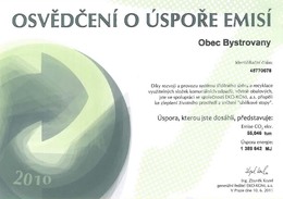 Úspora emisí v obci Bystrovany za rok 2010